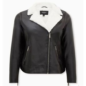 Torrid SHERPA LINED MOTO JACKET - FAUX LEATHER BLACK size 1 NWT!